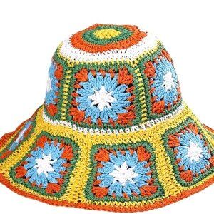 Woven Floral Straw Bucket Hat (NWOT)